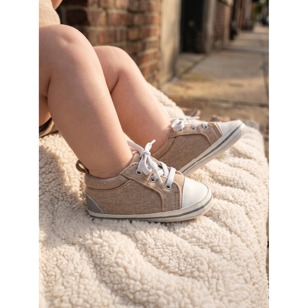 Carter's Child of Mine Tan Jersey Knit Crib Shoes Sneakers 3-6M